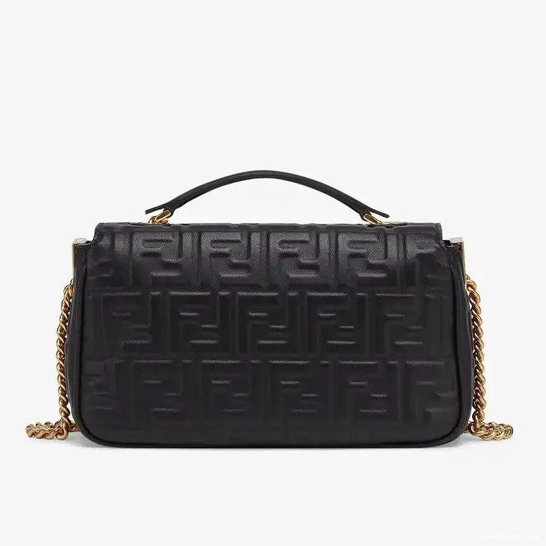 Cheap Motif Leather Bag In Black Chain Fendi FF Midi Nappa Baguette 0404